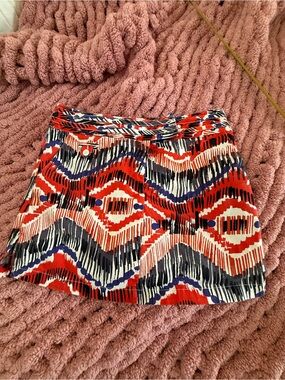 Attyre New York Red Blue Tribal Ikat Print Cotton Mini Skirt Size 10 Boho Chic